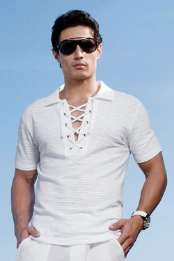 Andres Velasco White Torino Lace-Up Top thumbnail 2