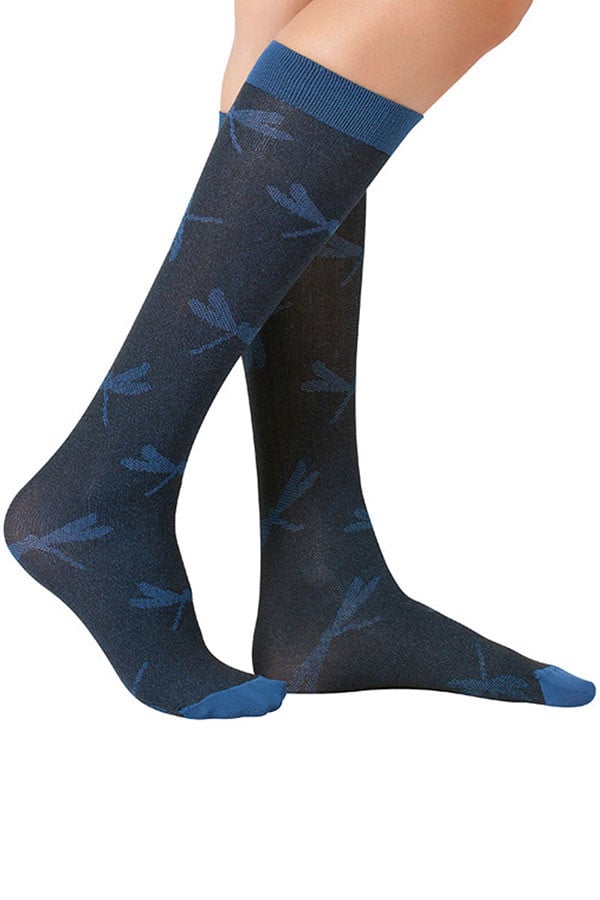 Lucci Navy Dragonfly Calf High Socks