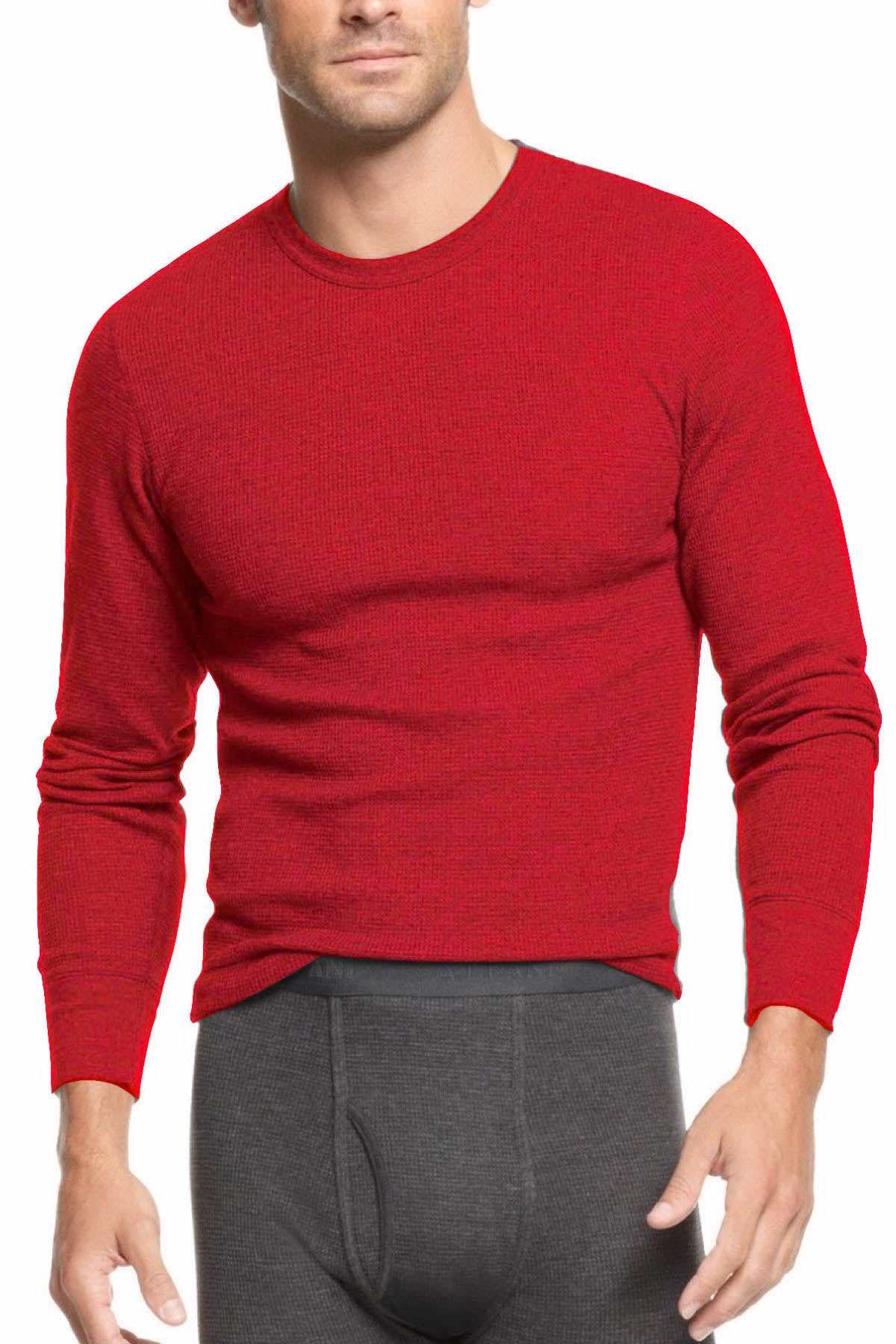 Alfani Red Thermal Knit Waffle Crew-Neck Shirt