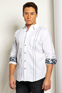 VintageRed White Tuxedo-Stripe Button-Up thumbnail 1