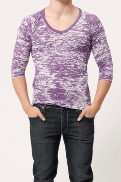 Y.M.L.A. Purple Burnout V-Neck 3/4 Length Tee thumbnail 1