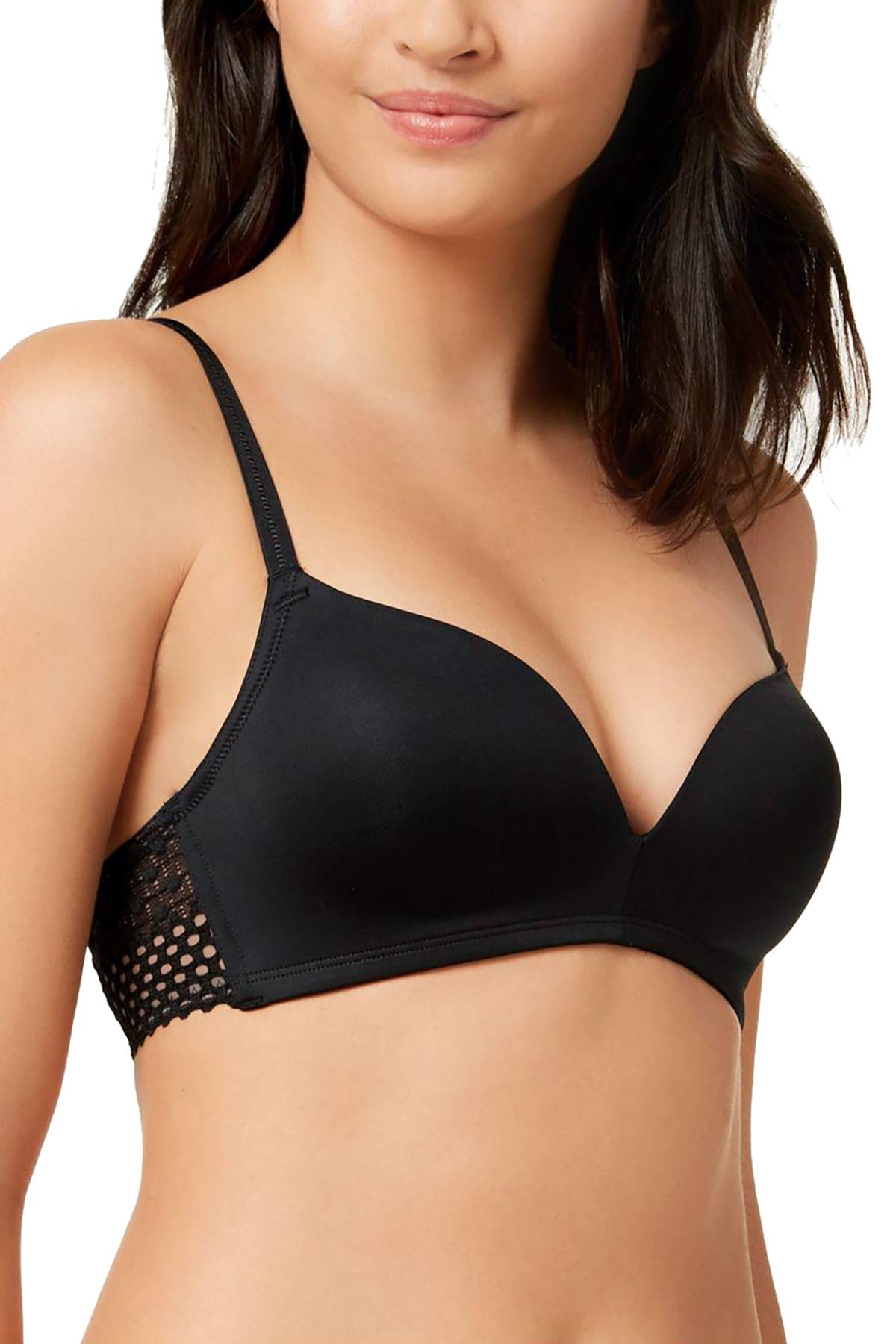 b.tempt'd Black Tied-in-Dots Wireless Geometric-Lace Plunge Bra