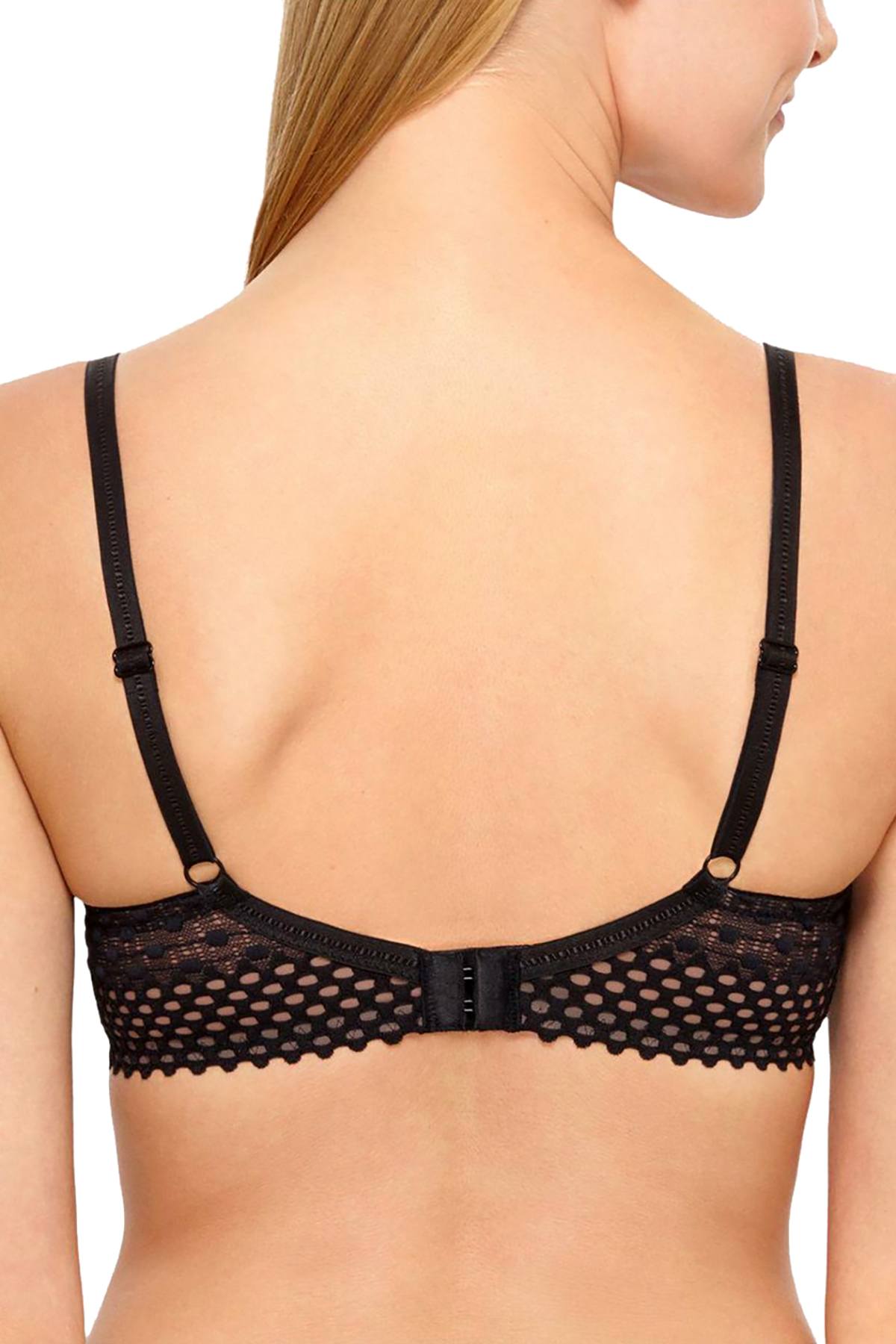 b.tempt'd Black Tied-in-Dots Wireless Geometric-Lace Plunge Bra
