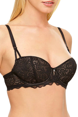 b.tempt'd Undisclosed Lace Pearl Contour Demi Bra in Night Black thumbnail 1