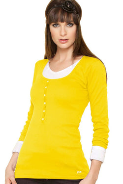 Fiory Yellow Ribbed Long Sleeve Henley thumbnail 2