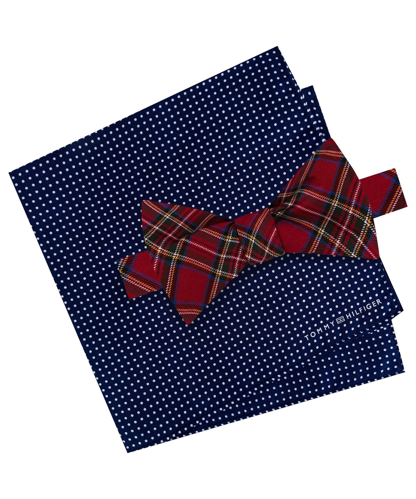 Tommy Hilfiger Royal Stewart And Dot Pre-Tied Bow Tie And Pocket Square Set