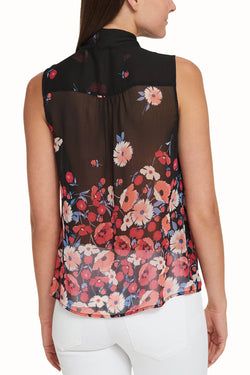 Tommy Hilfiger Black/Floral Sheer Tie-Neck Sleeveless Blouse thumbnail 2