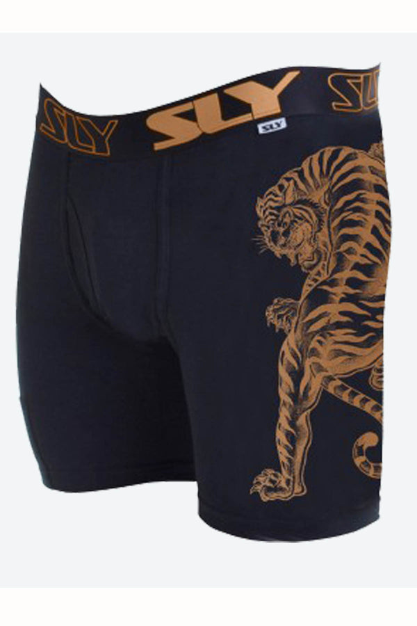 Sly Black Bronze Tiger Boxer Brief - Long