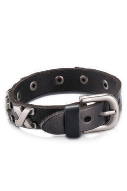 Black Genuine Leather "X" Bracelet thumbnail 3