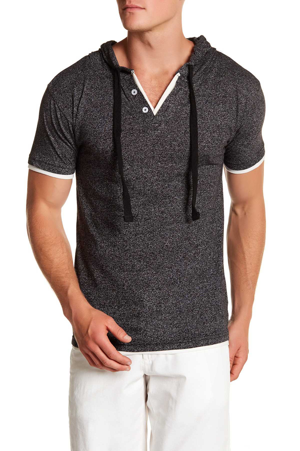 Pop Icon Black Space-Dyed Hooded Henley