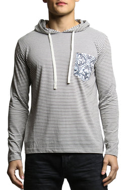 00 Nothing Grey Stripe Flower Flood Hooded Shirt thumbnail 1