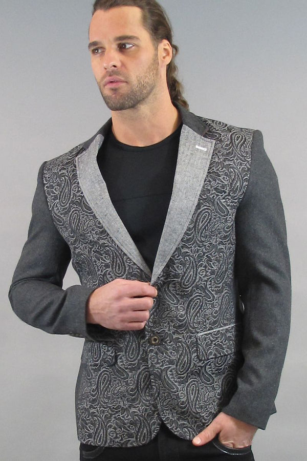 People Trend Grey & Silver Paisley Blazer