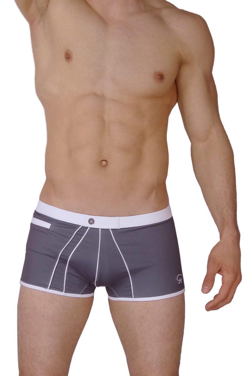 James Tudor Grey & White Retro Swim Trunk