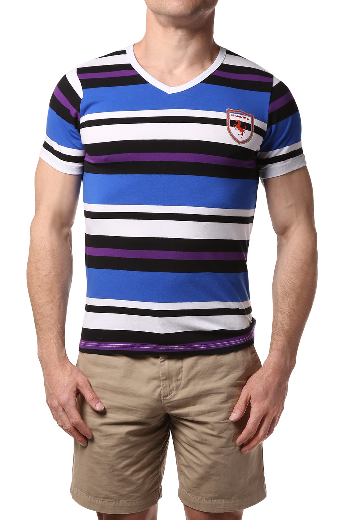 Manview Blue Striped V-Neck Tee