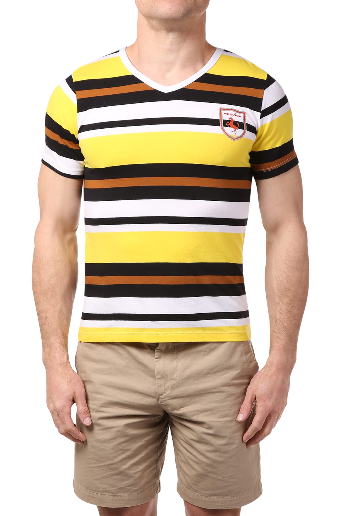 Manview Yellow Striped V-Neck Tee