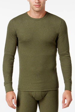 Alfani Fatigue Green Thermal Knit Waffle Crew-Neck Shirt thumbnail 1