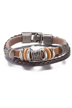 Brown Leather Weaving Rope Chain Bracelet thumbnail 1