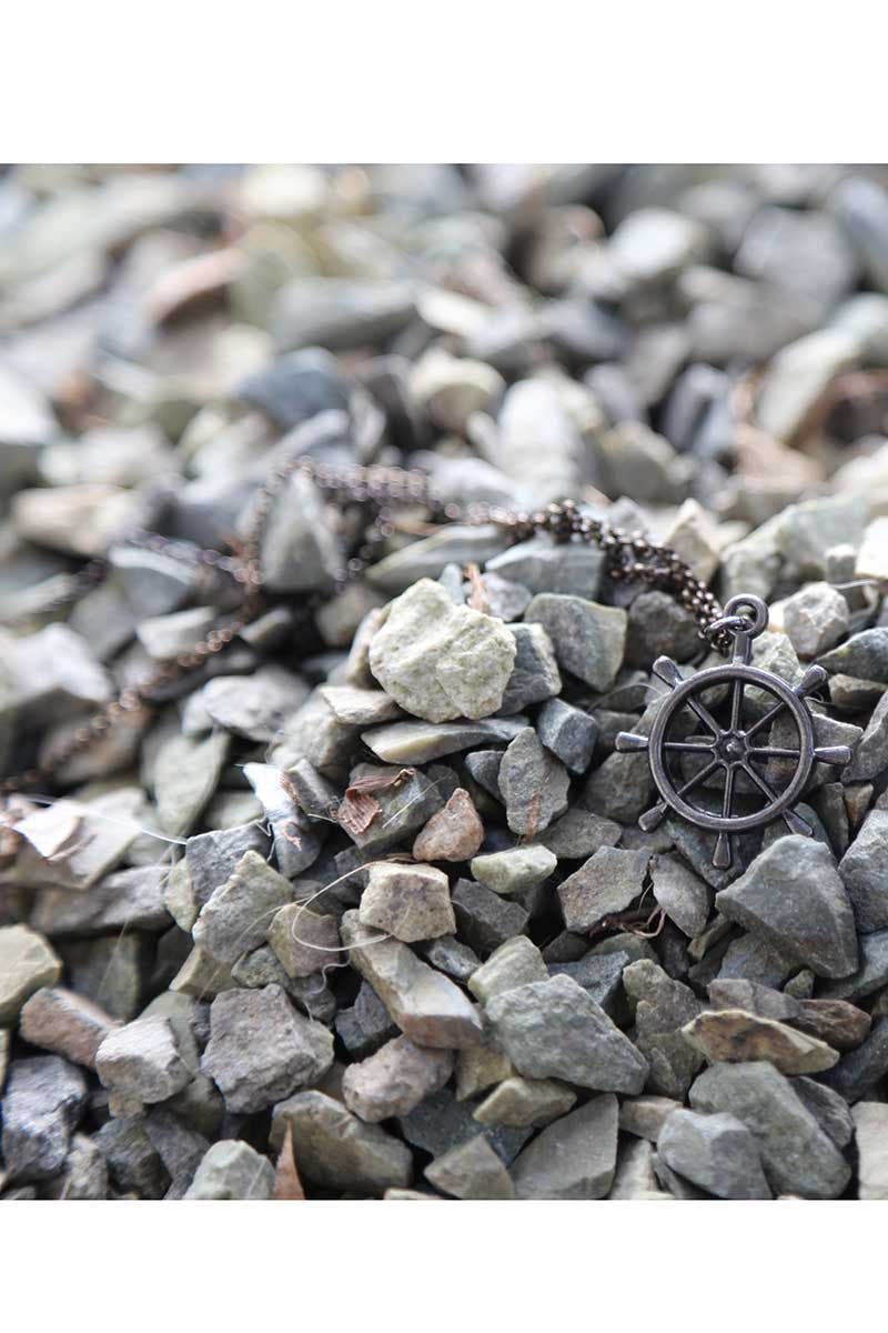 Rave Black Ship Wheel Necklace