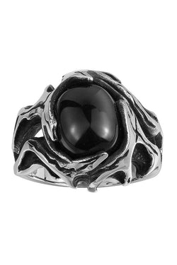 Gomaya Retro Black Onyx Hollow Stainless Steel Ring thumbnail 1