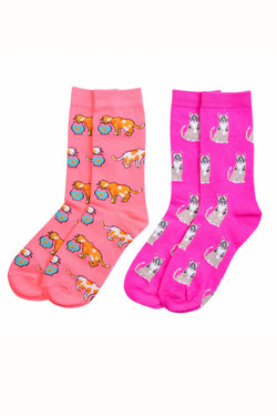 Sofra Kitties & Fish Novelty Crew Socks 2-Pairs thumbnail 1