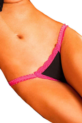 Baci Black & Pink Microfiber & Lace G-String