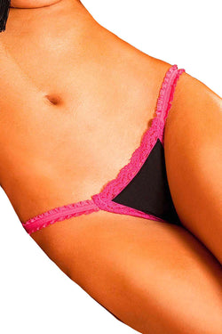 Baci Black & Pink Microfiber & Lace G-String thumbnail 1