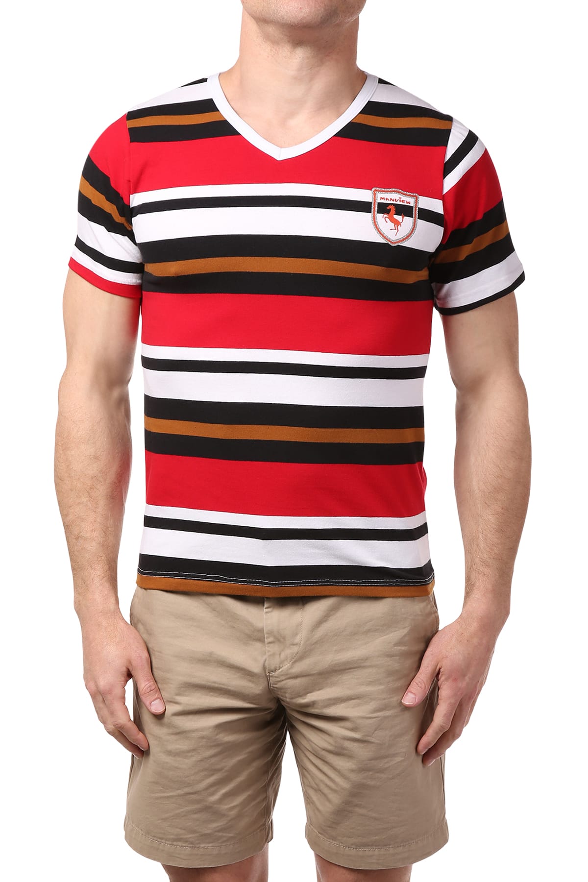 Manview Red Striped V-Neck Tee