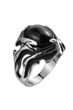 Gomaya Retro Black Onyx Hollow Stainless Steel Ring thumbnail 2