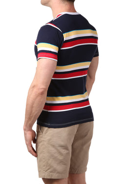 Manview Navy Striped V-Neck Tee thumbnail 2