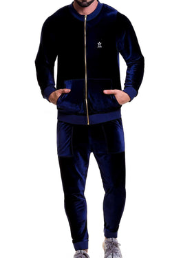 Jor Navy-Blue Velvet Zip-Jacket thumbnail 2