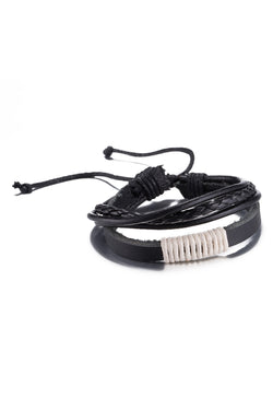 Black & White Vintage Fashion Strap Leather Rope Wristband Bracelet thumbnail 1