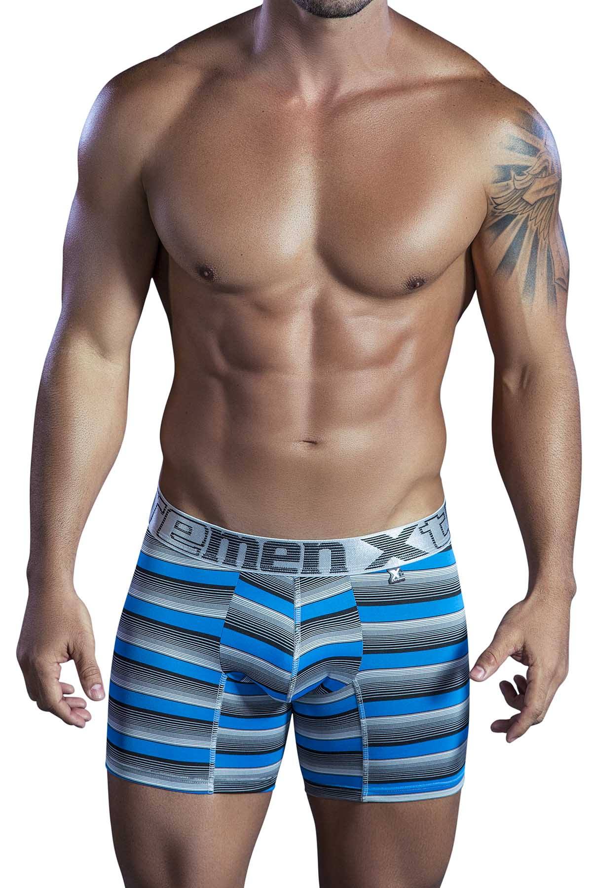 XTREMEN Blue/Black/Grey Stripe Microfiber Classic Boxer Brief