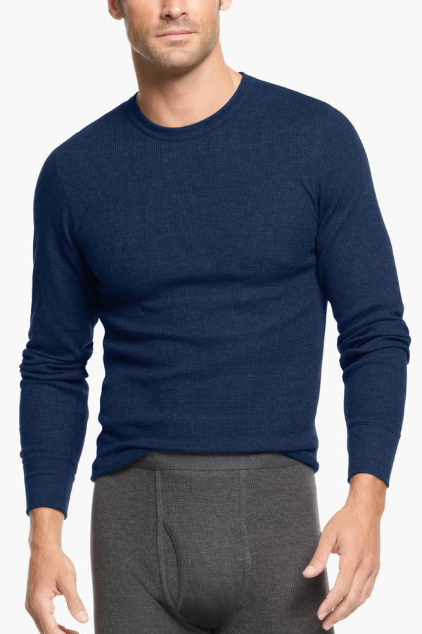 Alfani Navy Thermal Knit Waffle Crew-Neck Shirt
