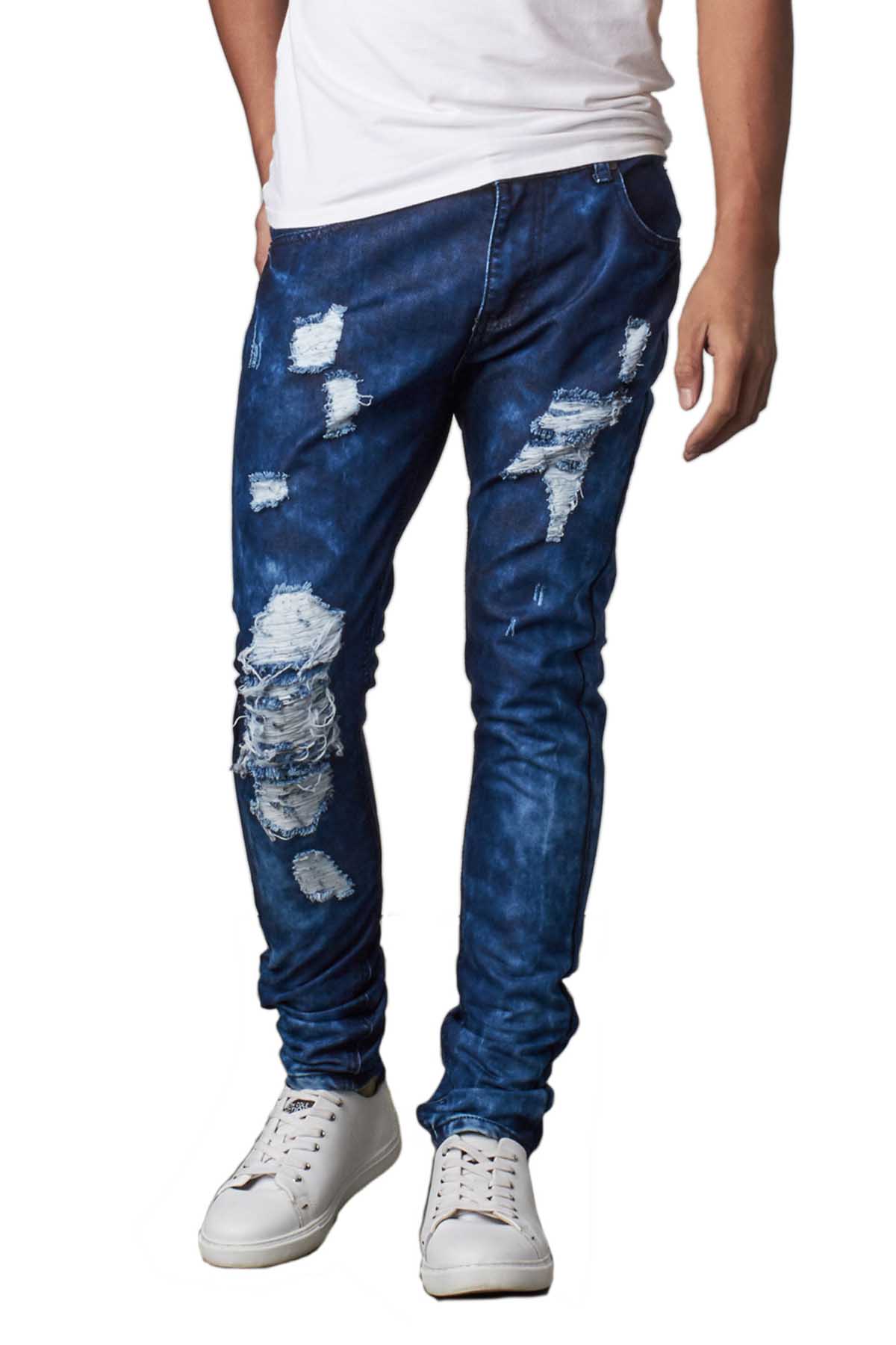 Recess Jeans & Design Blue Distressed Slim Tapered  Denim Pants