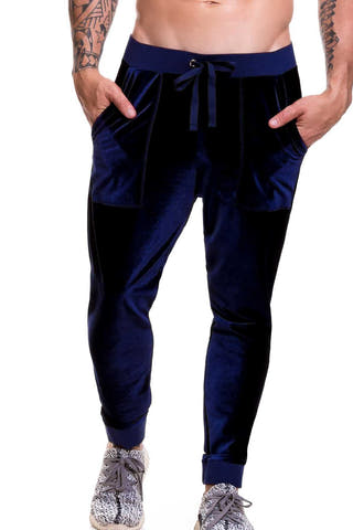 Jor Navy-Blue Velvet Athletic Long Pant