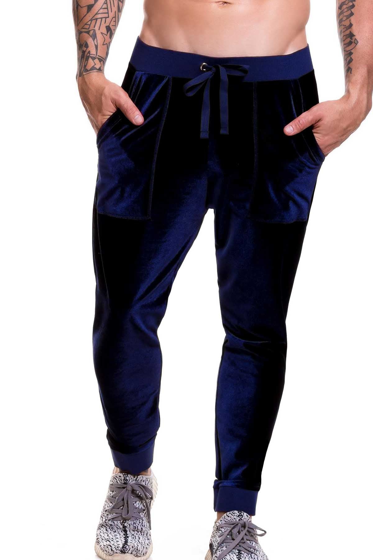 Jor Navy-Blue Velvet Athletic Long Pant