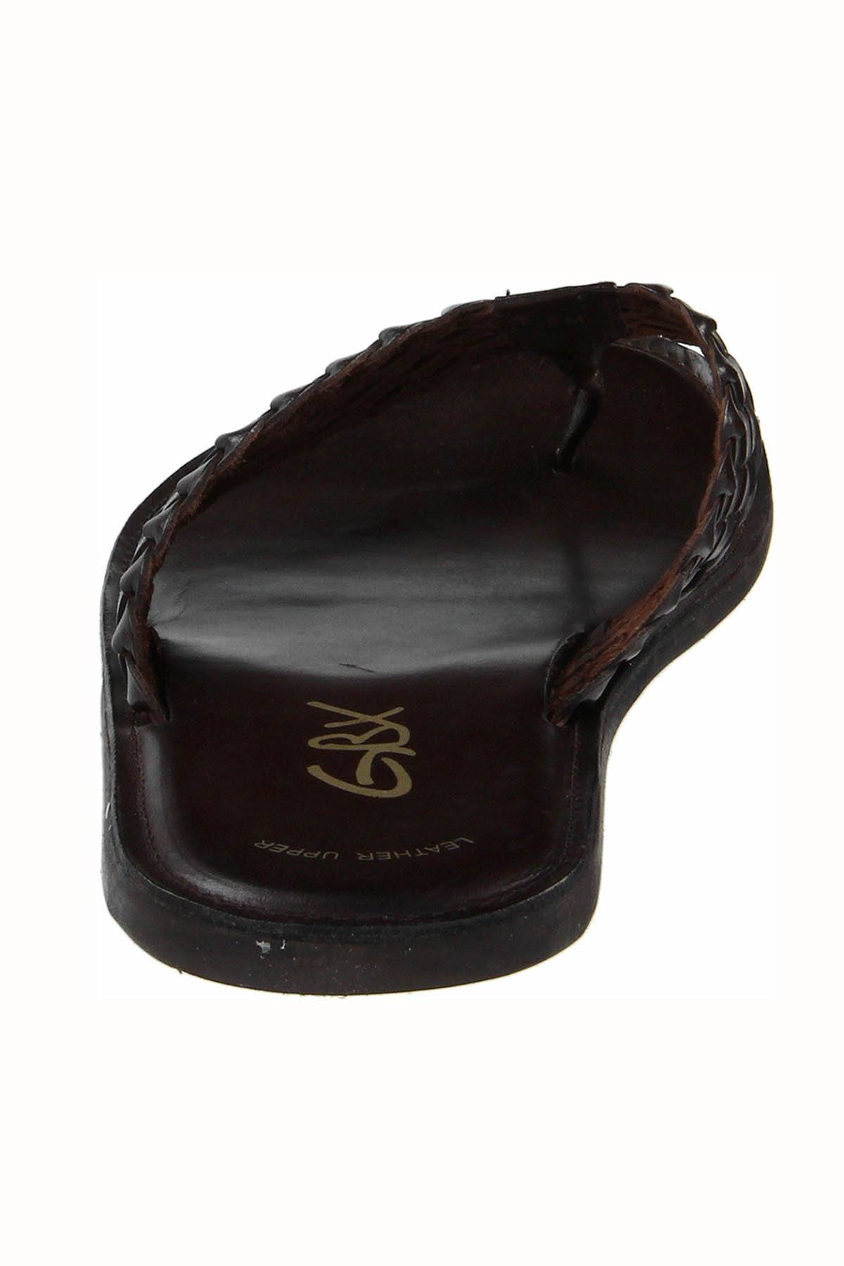GBX Dark-Brown Leather Vamp Thong Sandal
