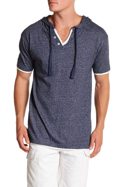 Pop Icon Navy Space-Dyed Hooded Henley thumbnail 1