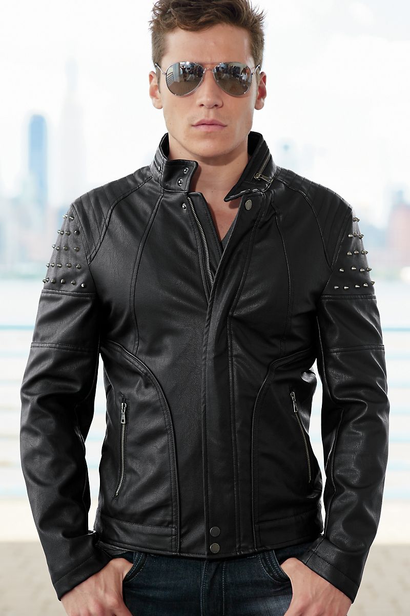 American Stitch Black Faux-Leather Moto Jacket