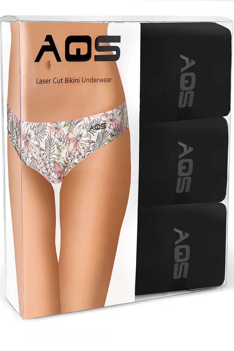 AQS Tropical-Black Laser Cut Bikini Brief 3-Pack