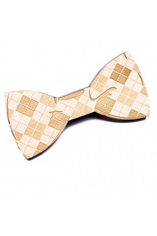 Brand Breeders Brown Argyle Mania Wooden Bow Tie