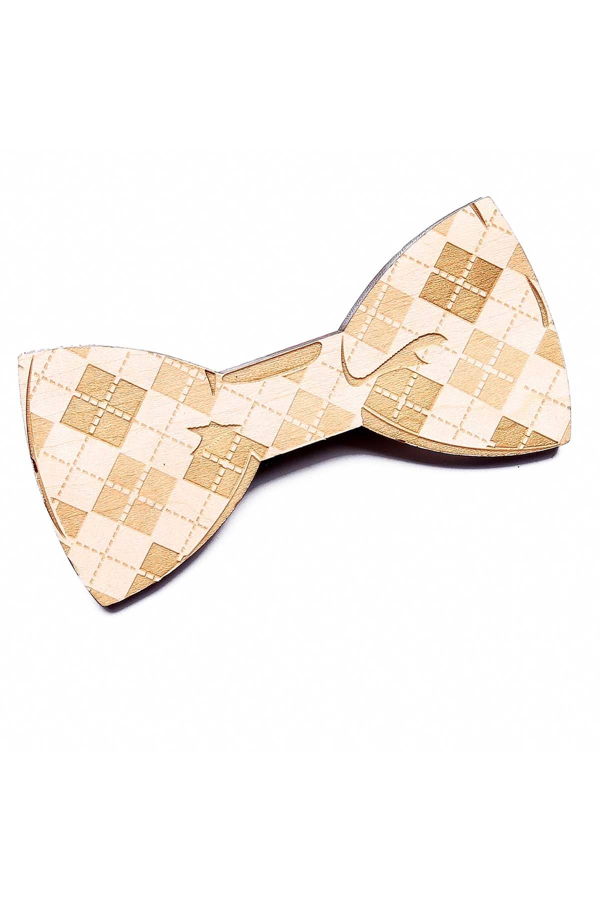 Brand Breeders Brown Argyle Mania Wooden Bow Tie