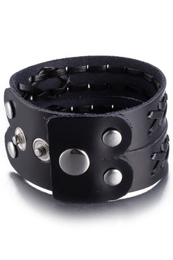 Black Leather Bradded Wrapped Bracelet thumbnail 3