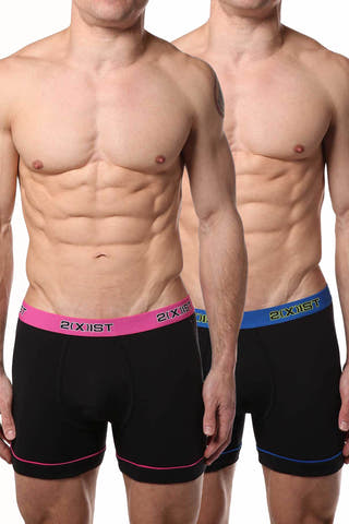 2(X)IST Black Contrast Performance Cotton Boxer Brief 2-Pack