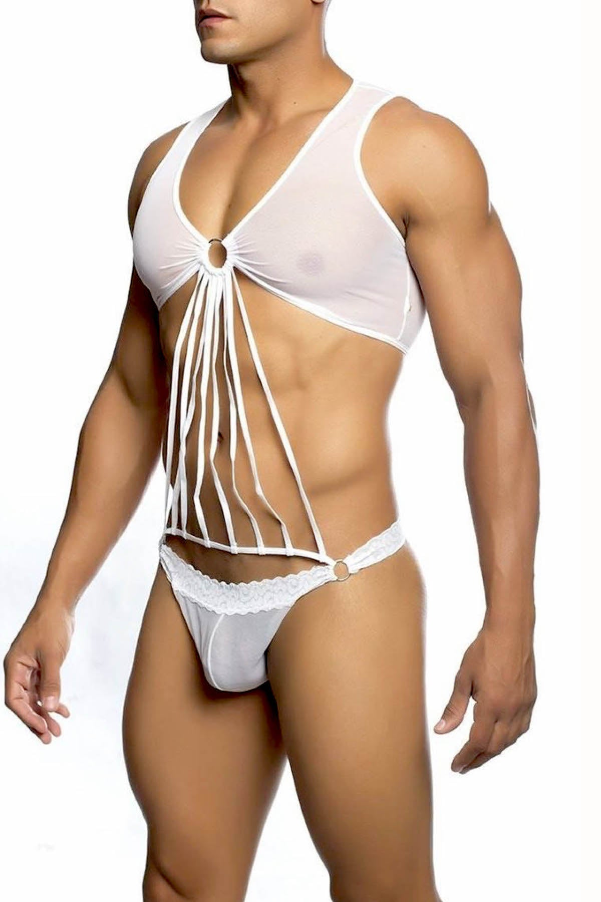 Male Basics White Tie-Me-Up Thong Bodysuit