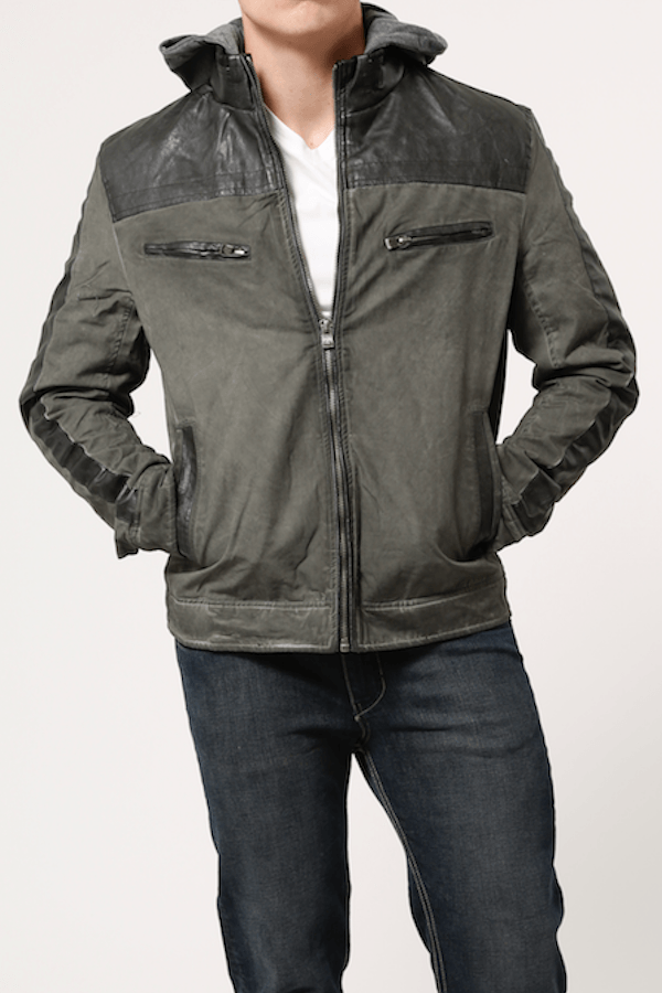 X-Ray Jeans Olive Cotton & Leather Look Jacket
