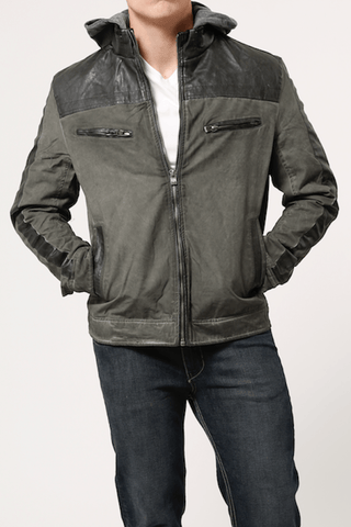 X-Ray Jeans Olive Cotton & Leather Look Jacket