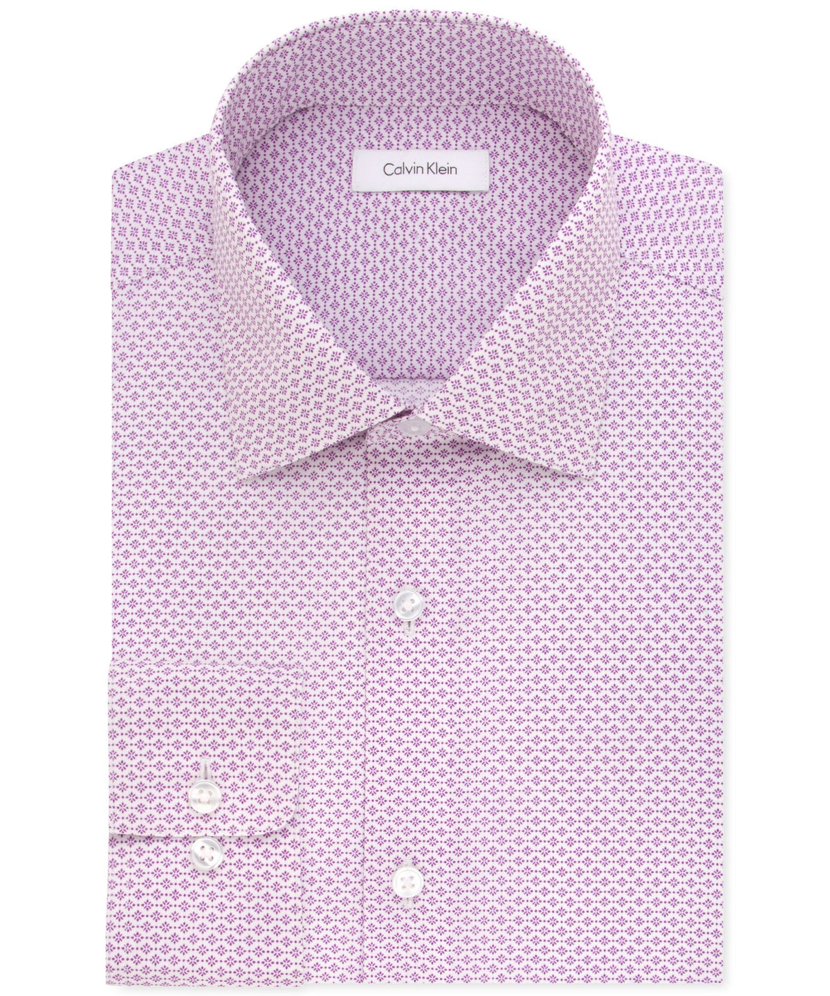 Calvin Klein STEEL Classic/Regular Fit Non-Iron Performance Purple Print Dress Shirt
