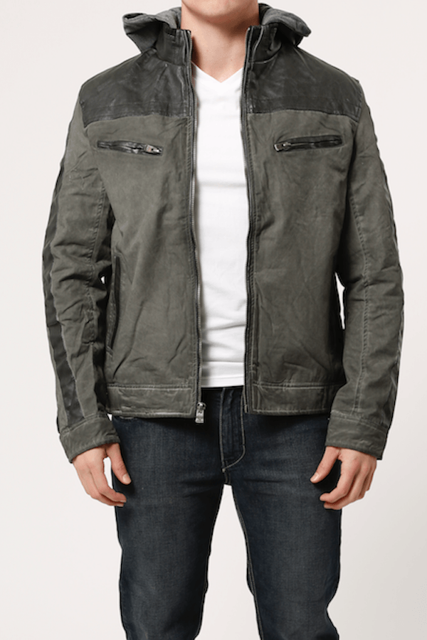 X-Ray Jeans Olive Cotton & Leather Look Jacket