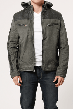 X-Ray Jeans Olive Cotton & Leather Look Jacket thumbnail 2